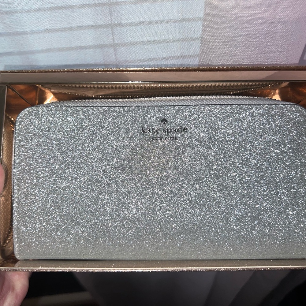 Kate Spade Silver Sparkle Wallet with Zipper Closure